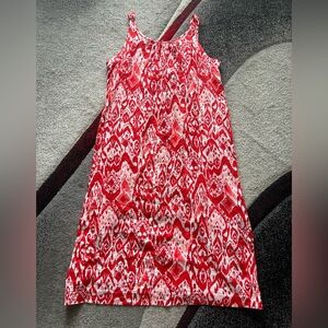 Chico’s Flame Scarlet Ikat Print Gauze Maxi Dress